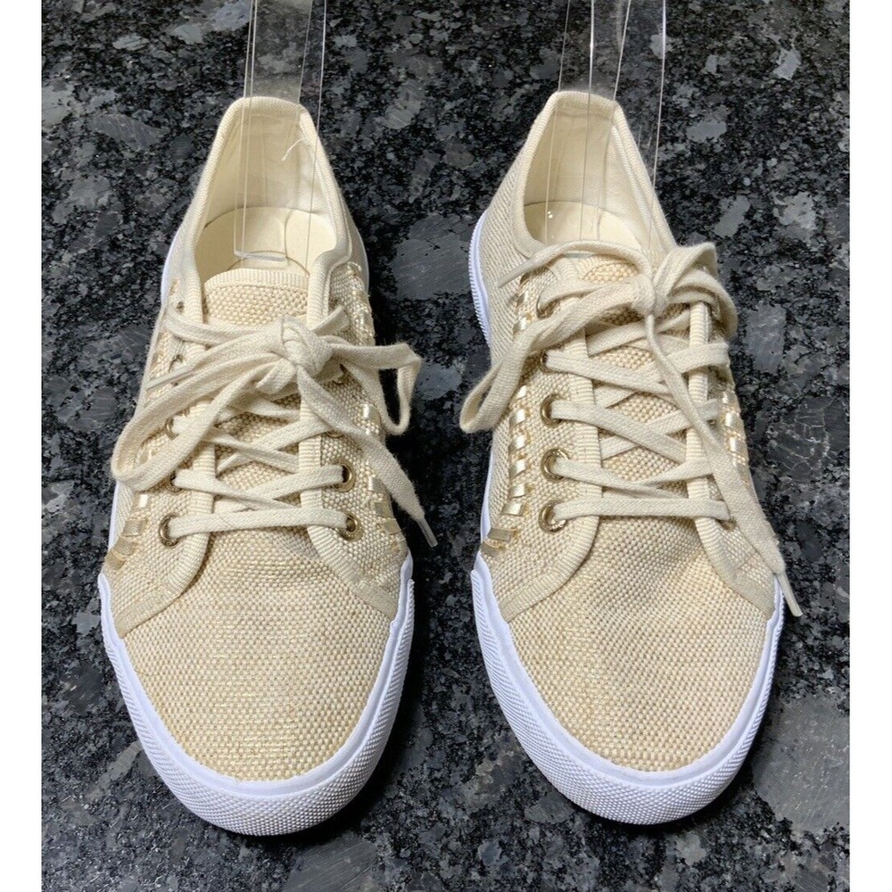 Jack Rogers Sneakers Woven Tan Gold Metallic Shoe Size 5.5
